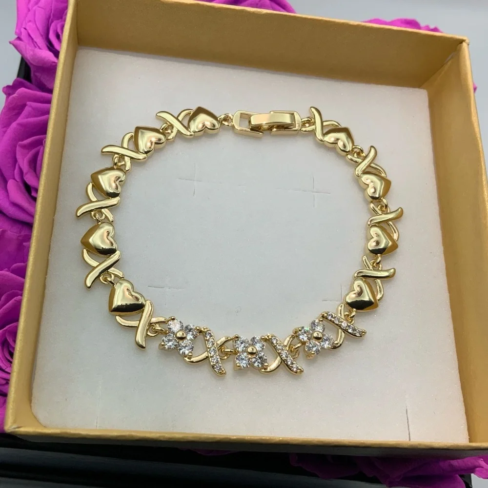 Hugs and Kisses Heart Gold Bracelet - Women Jewelry